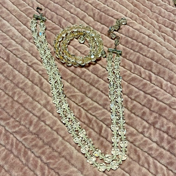 Jewelry - Vintage estate crystal bead choker necklace and coil bracelet
